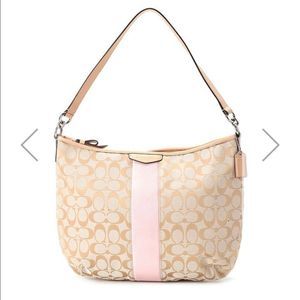 COACH F29941 Signature Stripe Hobo Pink Crossbody Bag